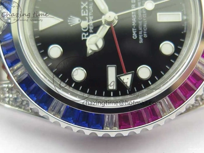 Jubilee Bezel Best II Blue Diamonds GMF Red SA3285 CHS Steel 904L Black On Dial V3 GMT-Master Bracelet Edition 0401